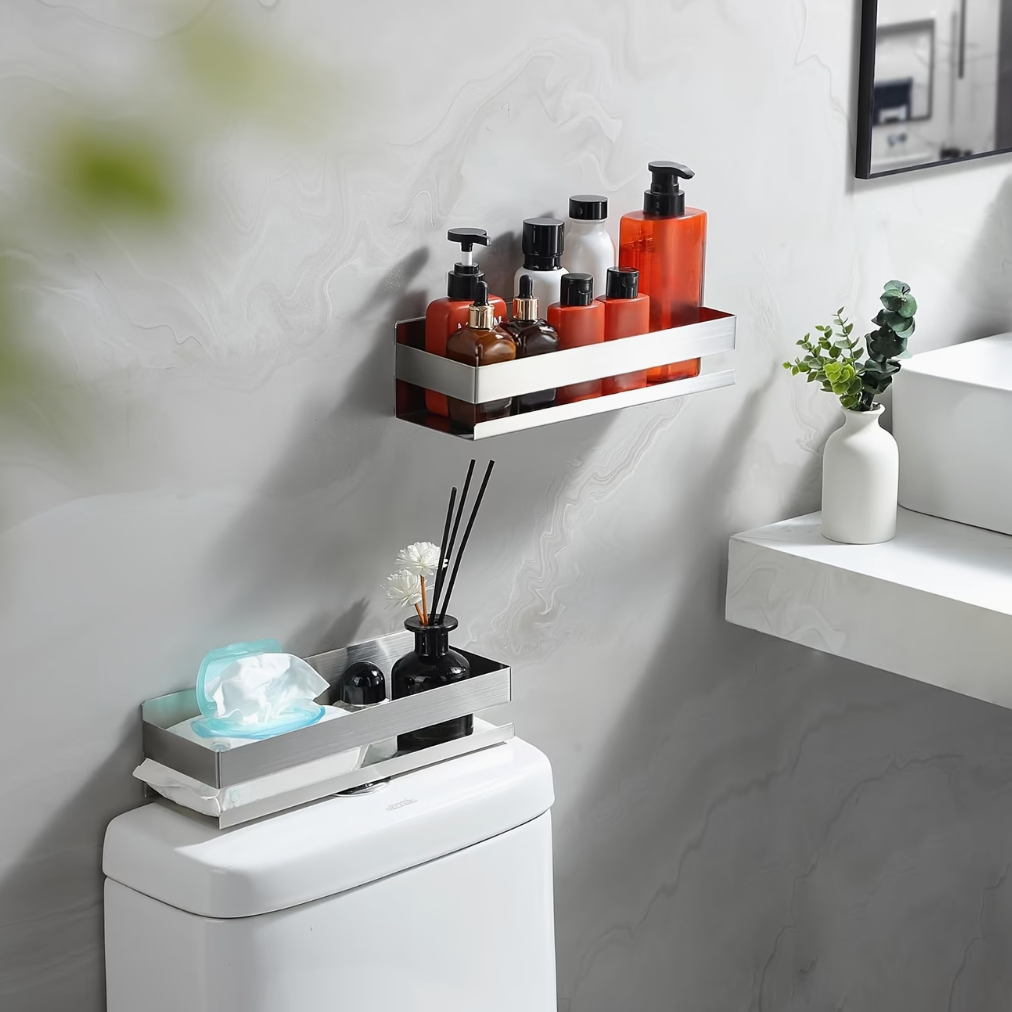 No Drill Shower Caddy Silver (2-pack) | Bathroom Collection | Aroselle
