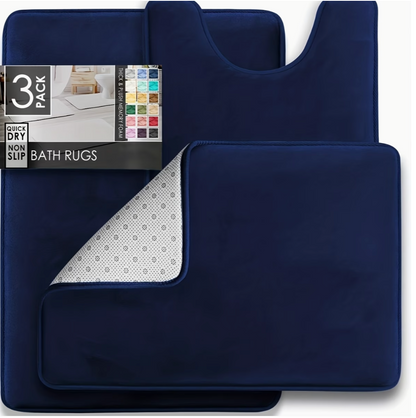 3-Piece Velvet Bath Mat Set | Bathroom Collection | Aroselle