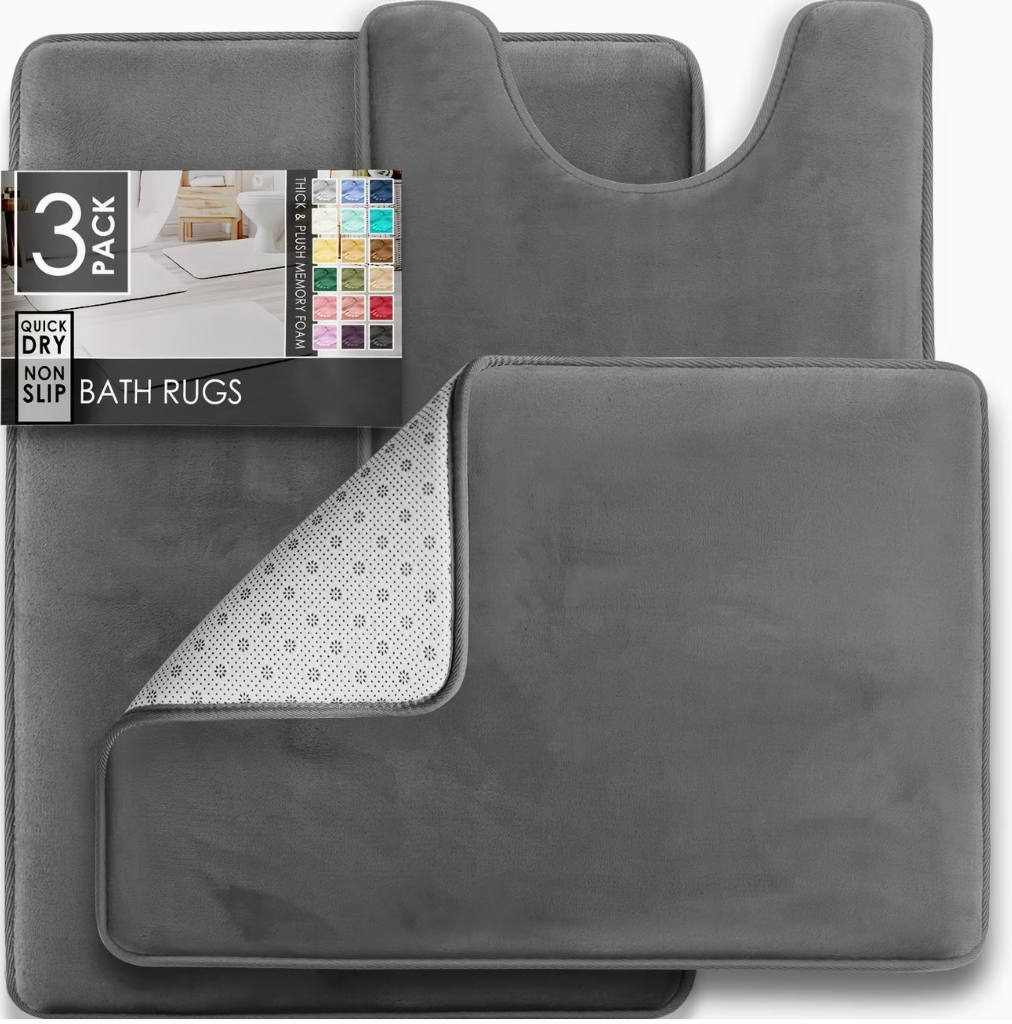 3-Piece Velvet Bath Mat Set | Bathroom Collection | Aroselle