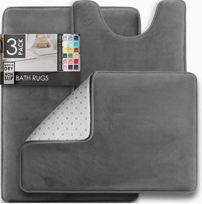 3-Piece Velvet Bath Mat Set | Bathroom Collection | Aroselle