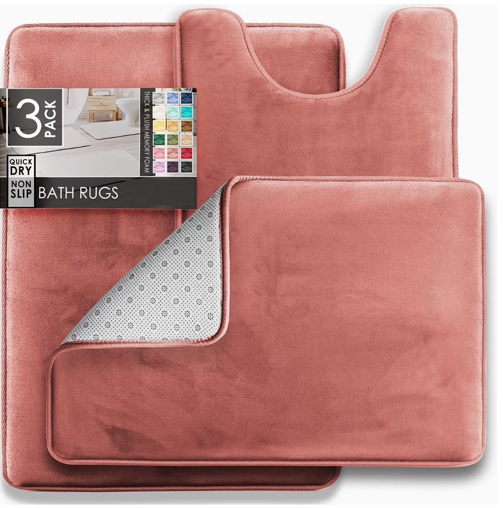 3-Piece Velvet Bath Mat Set | Bathroom Collection | Aroselle