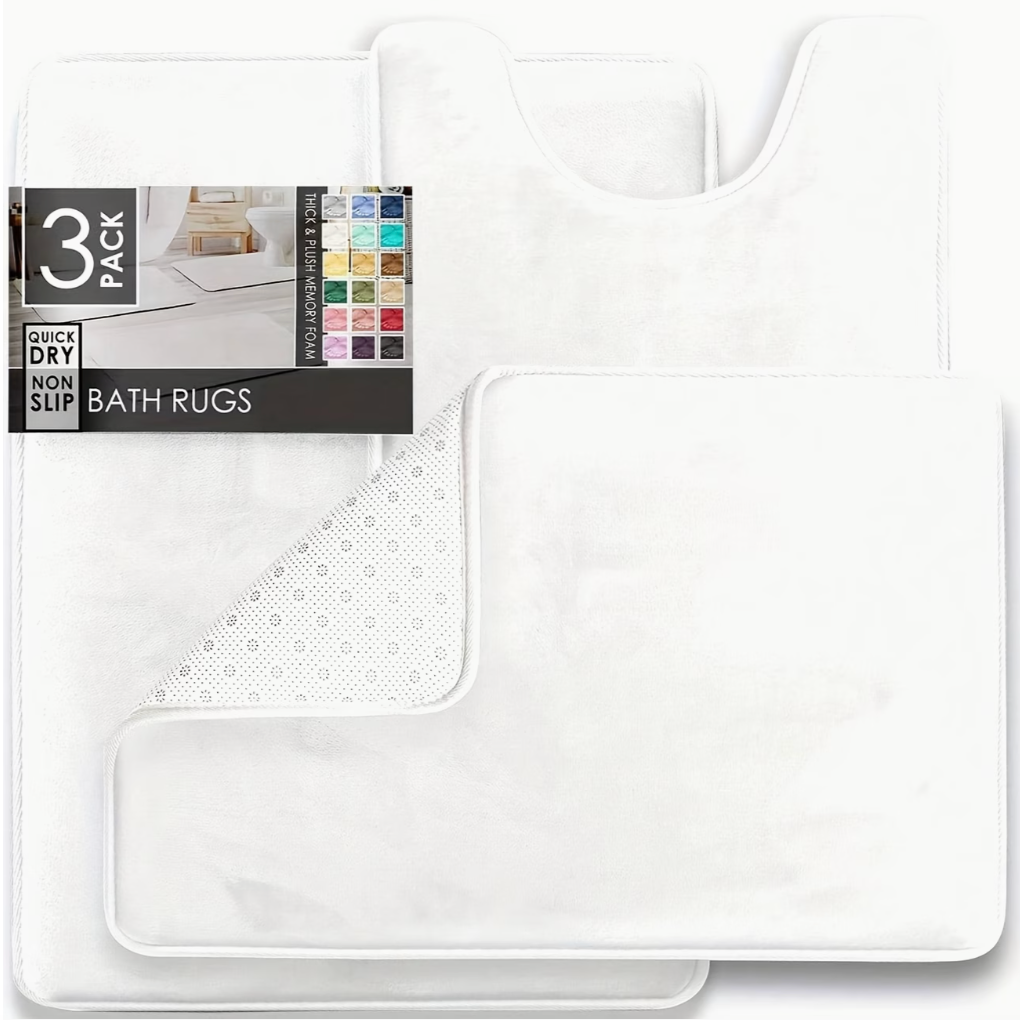 3-Piece Velvet Bath Mat Set | Bathroom Collection | Aroselle