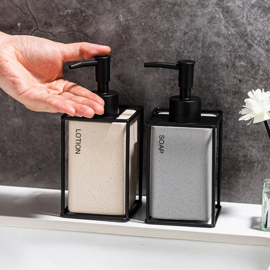 Ceramic Soap Dispenser Set 330ml for Kitchen and Bathroom, Refillable Hand Soap Pump with Durable Design 1