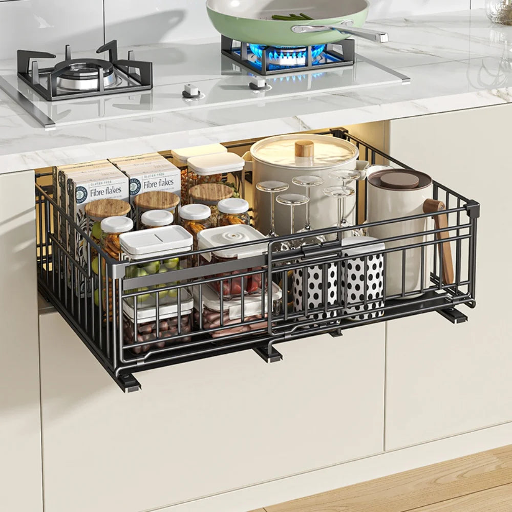 Expandable Pull Out Cabinet Organizer – Adjustable Kitchen Drawer Shelves in Black/White for Efficient Storage and Easy Access 7