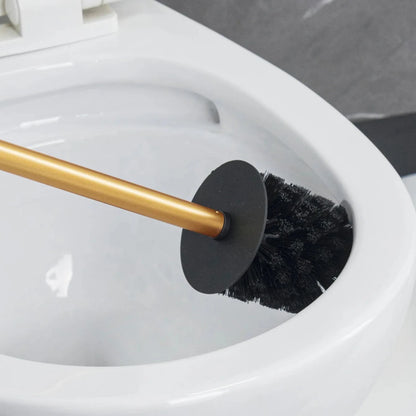 Luxury stainless steel toilet brush with holder in gold and long handle for toilet and bathroom 