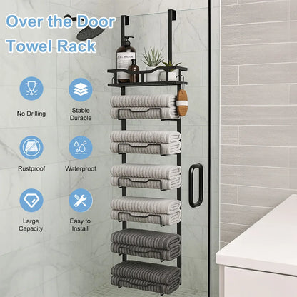 Over-Door Towel Rack with Hooks – Space-Saving Metal Organizer for Bathroom Storage, Durable and Easy to Install 0