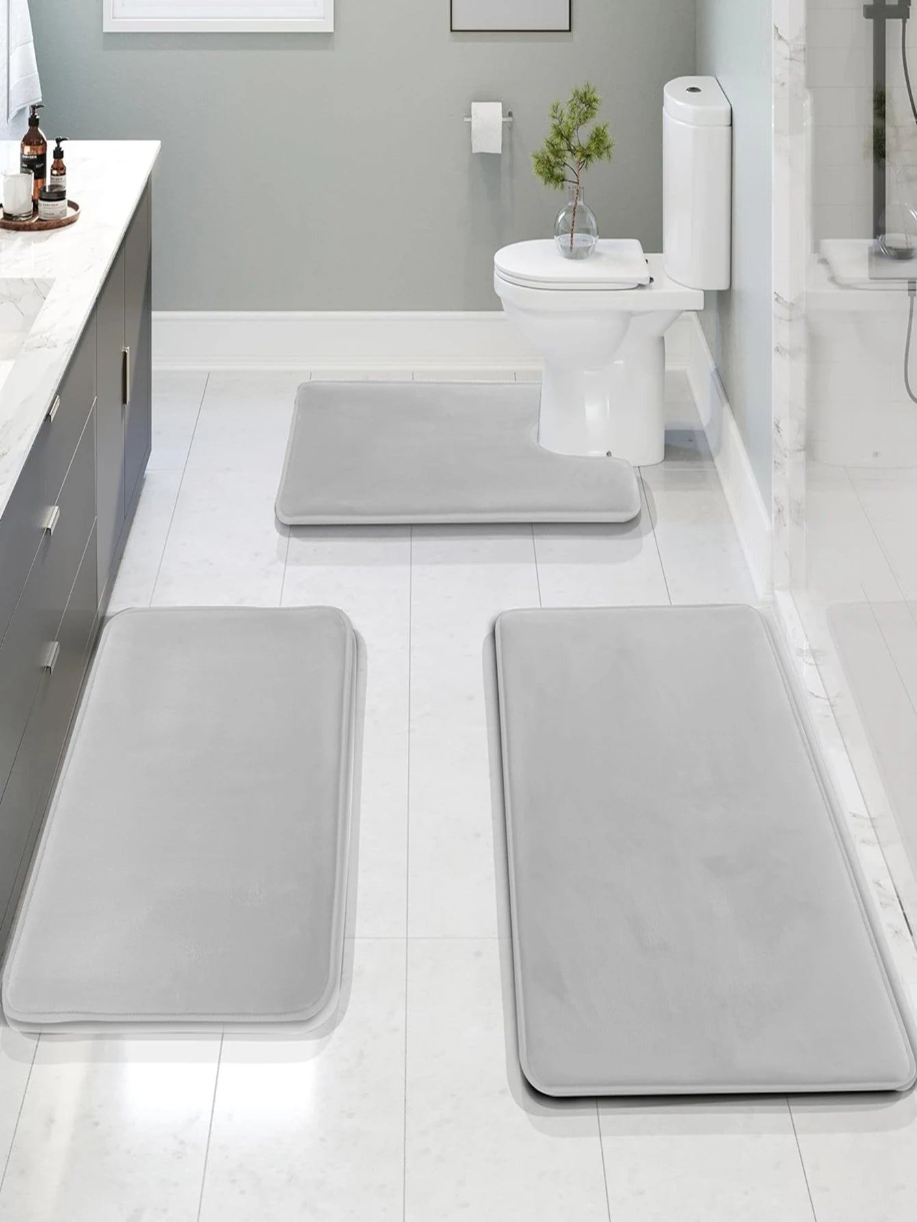 3-Piece Velvet Bath Mat Set | Bathroom Collection | Aroselle