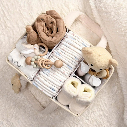 Plush Nursery Storage Basket - Baby Diaper Organiser Caddy