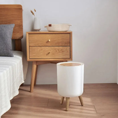 Small Bin White With Bamboo