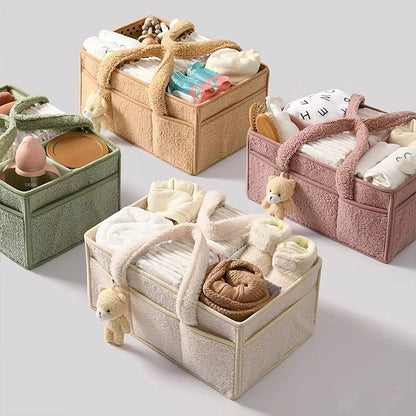Plush Nursery Storage Basket - Baby Diaper Organiser Caddy