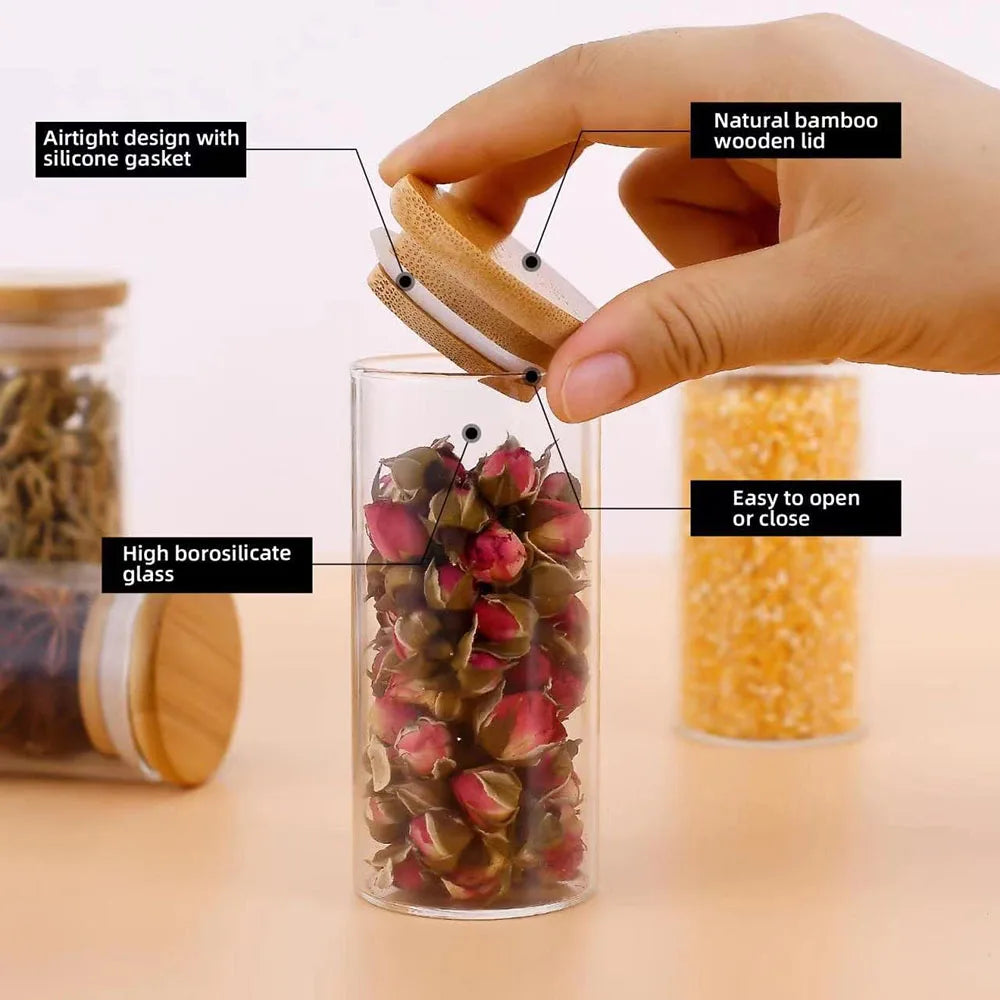 Mini Glass Jars With Bamboo Lids - Spices