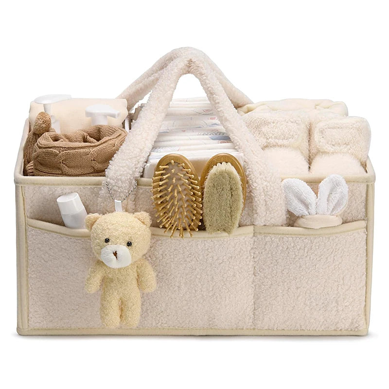 Plush Nursery Storage Basket - Baby Diaper Organiser Caddy