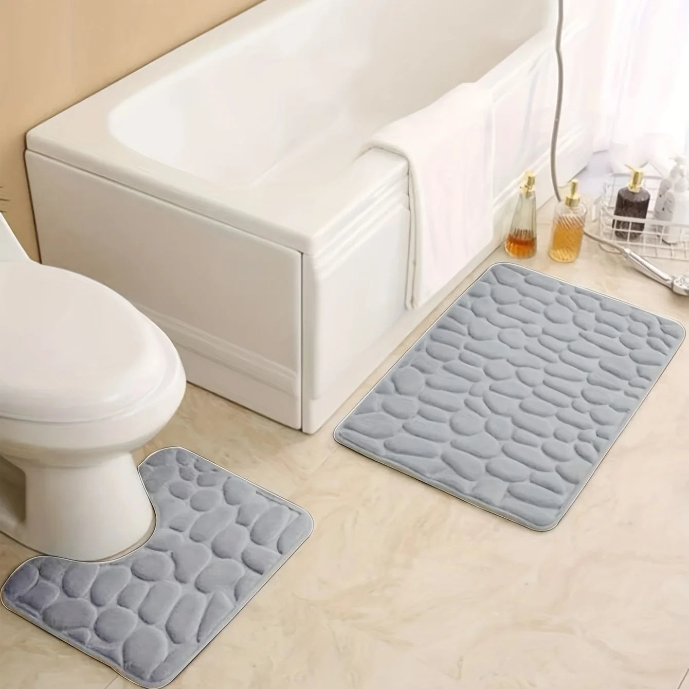 Super Absorbent Toilet & Bath Mat Set | Bathroom Collection | Aroselle