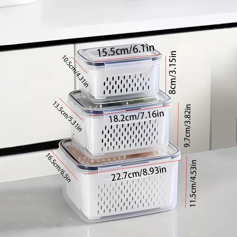Food Storage With Drain Baskets (set of 3)