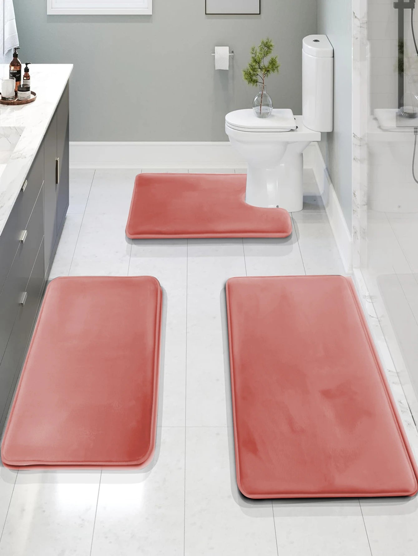3-Piece Velvet Bath Mat Set | Bathroom Collection | Aroselle