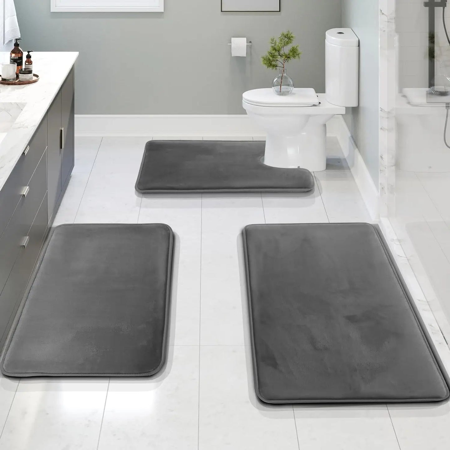 3-Piece Velvet Bath Mat Set | Bathroom Collection | Aroselle