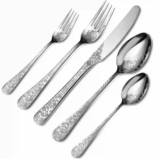 Floral Engraved Cutlery Set (20PCS) | Kitchen Collection | Aroselle