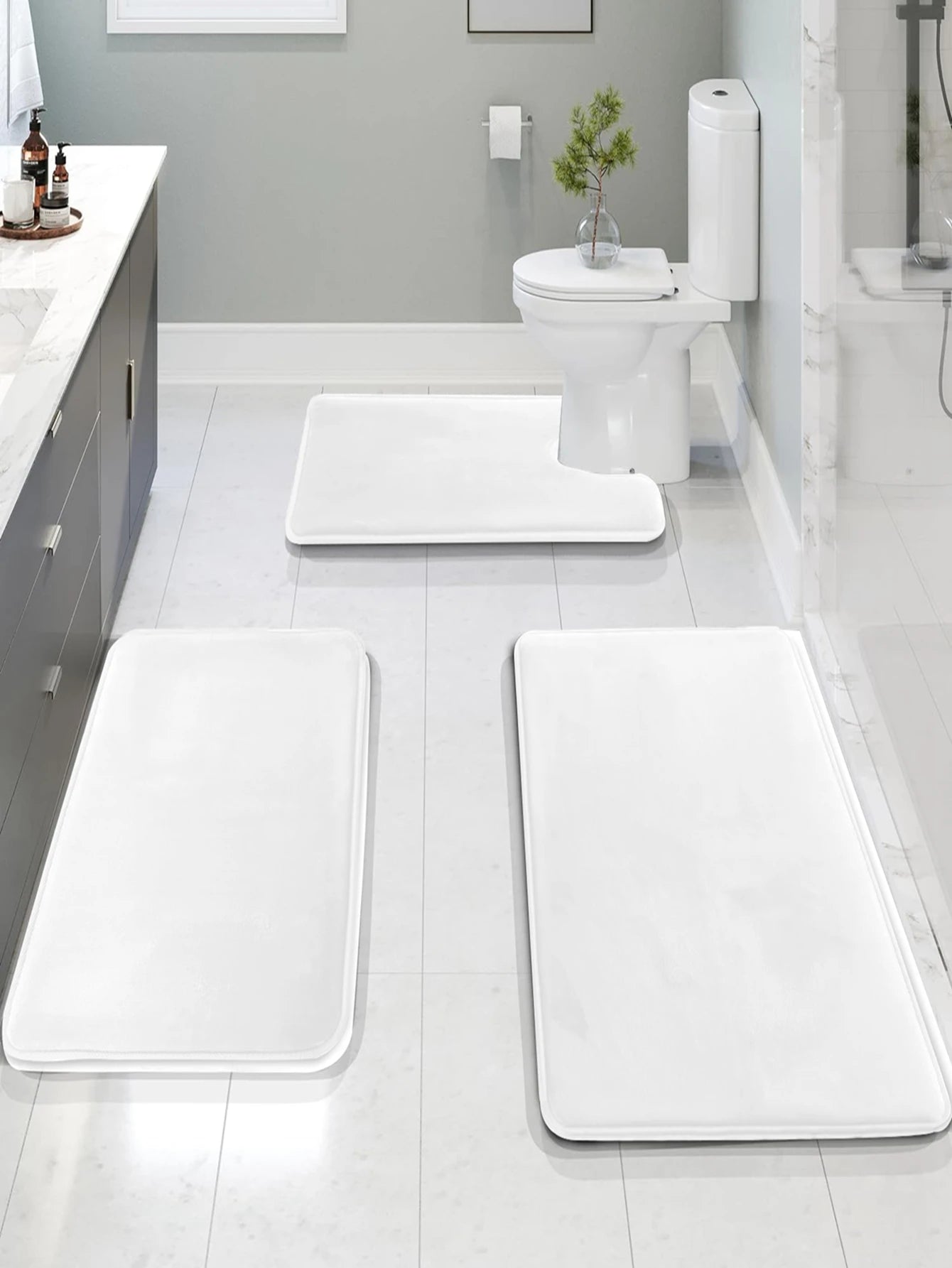 3-Piece Velvet Bath Mat Set | Bathroom Collection | Aroselle