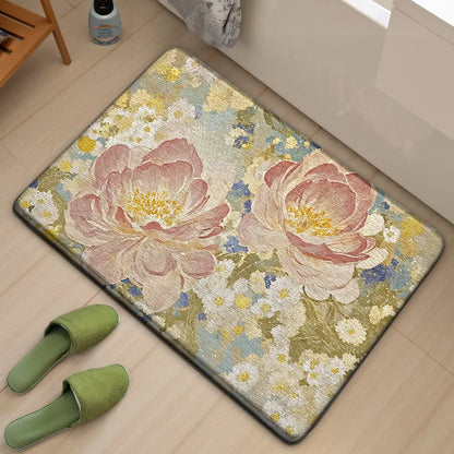 Shower Bath Mat With Floral Design