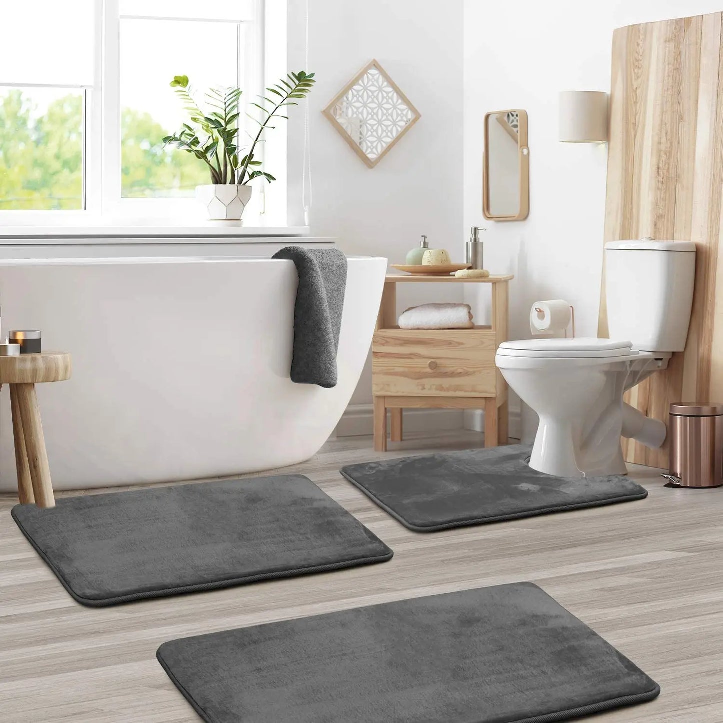 3-Piece Velvet Bath Mat Set | Bathroom Collection | Aroselle