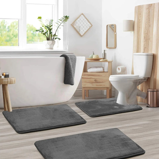 3-Piece Velvet Bath Mat Set | Bathroom Collection | Aroselle