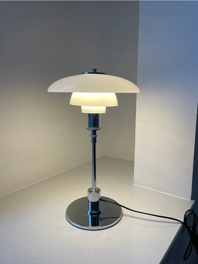Glass LED Desk Lamp - Minimalist Silver Reading Light