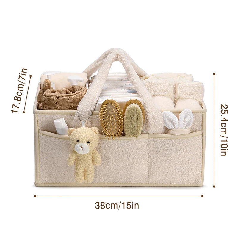 Plush Nursery Storage Basket - Baby Diaper Organiser Caddy