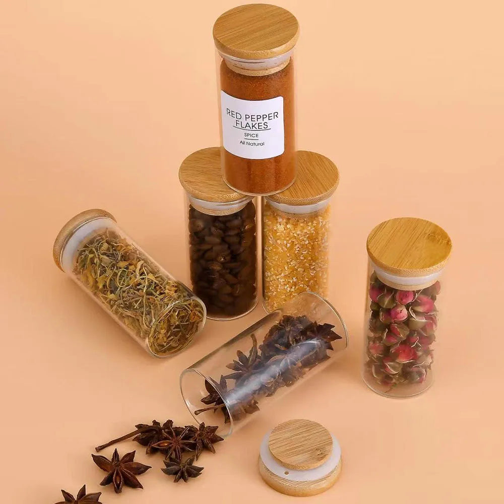 Mini Glass Jars With Bamboo Lids - Spices