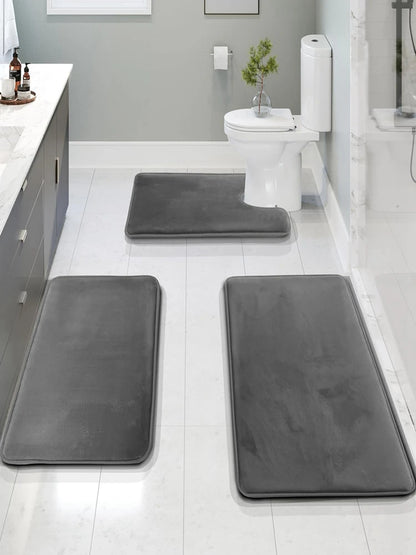 3-Piece Velvet Bath Mat Set | Bathroom Collection | Aroselle