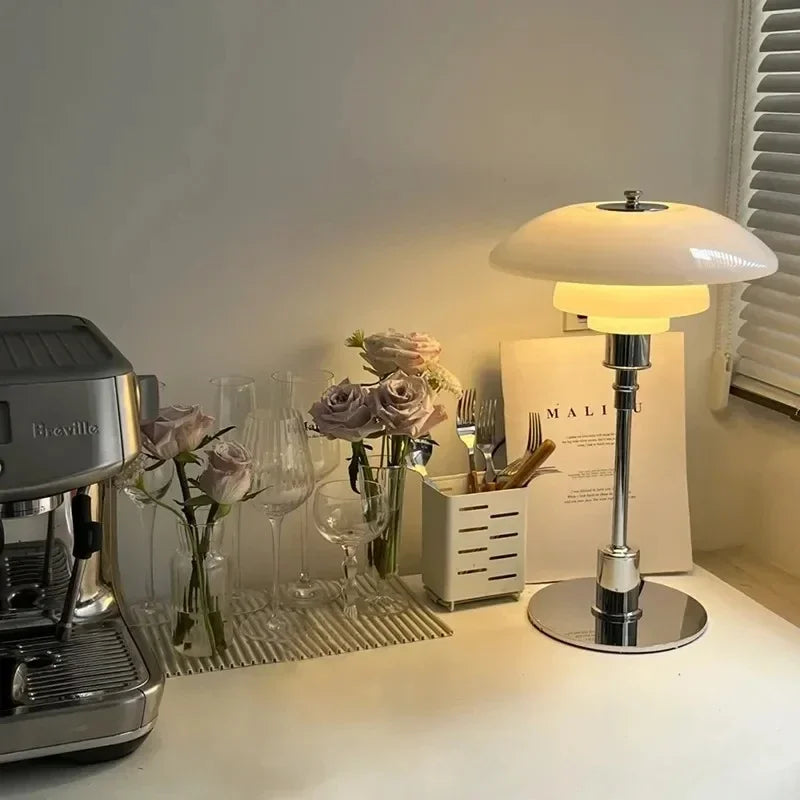 Glass LED Desk Lamp - Minimalist Silver Reading Light