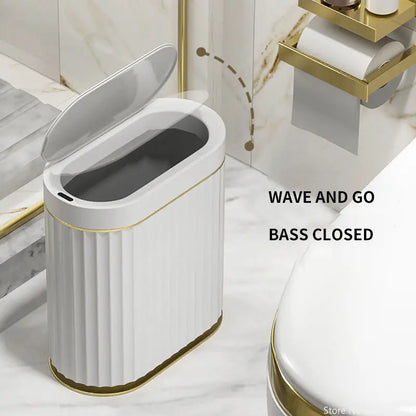 Bathroom Bin With Sensor Gold/White