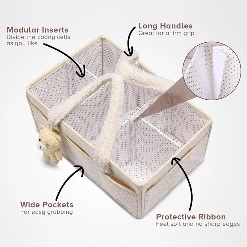 Plush Nursery Storage Basket - Baby Diaper Organiser Caddy