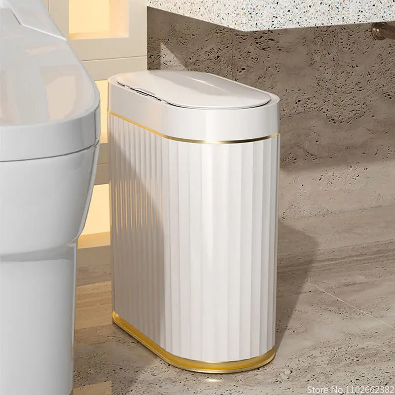 Bathroom Bin With Sensor Gold/White