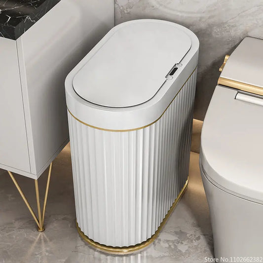 Bathroom Bin With Sensor Gold/White