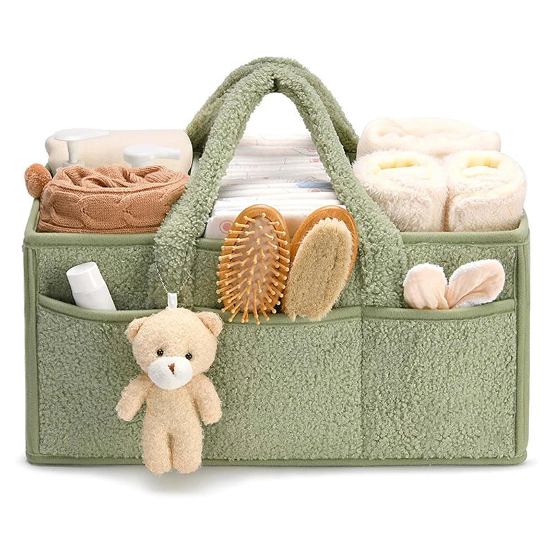 Plush Nursery Storage Basket - Baby Diaper Organiser Caddy