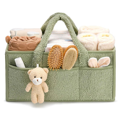 Plush Nursery Storage Basket - Baby Diaper Organiser Caddy