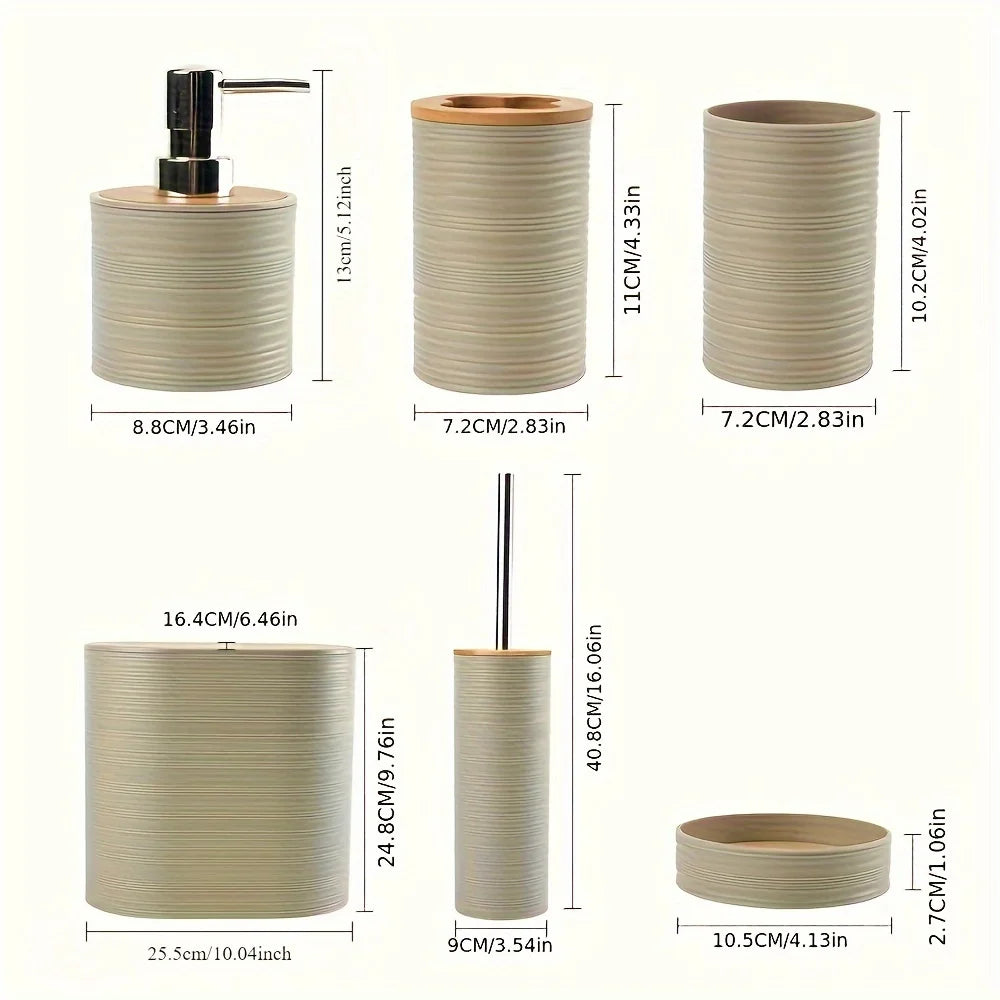 Bamboo Toilet Accessories Set (6PCS)