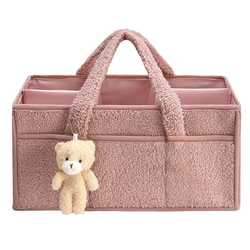 Plush Nursery Storage Basket - Baby Diaper Organiser Caddy