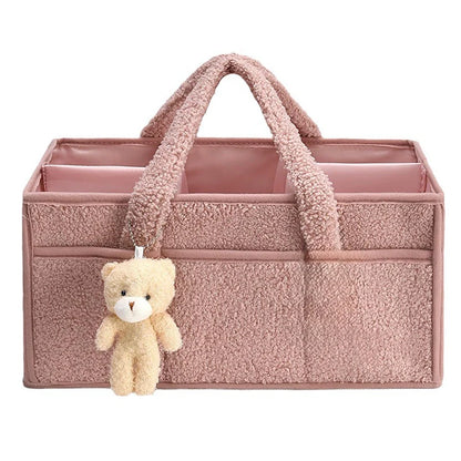 Plush Nursery Storage Basket - Baby Diaper Organiser Caddy