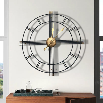 Metal Wall Clock With Large Retro Roman Numerals | Decor Collection | Aroselle