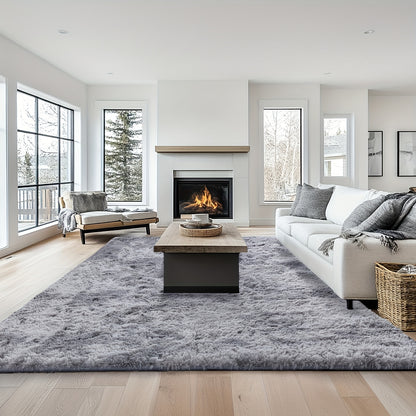 Plush Grey Shaggy Area Rug - Soft Fluffy Living Room Carpet | Rug Collection | Aroselle