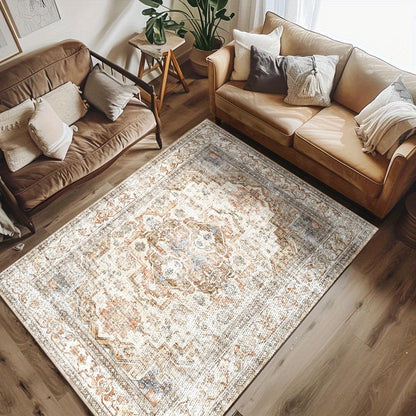 Velvet Bohemian Floral Area Rug - Soft Beige Vintage Living Room Carpet | Rug Collection | Aroselle