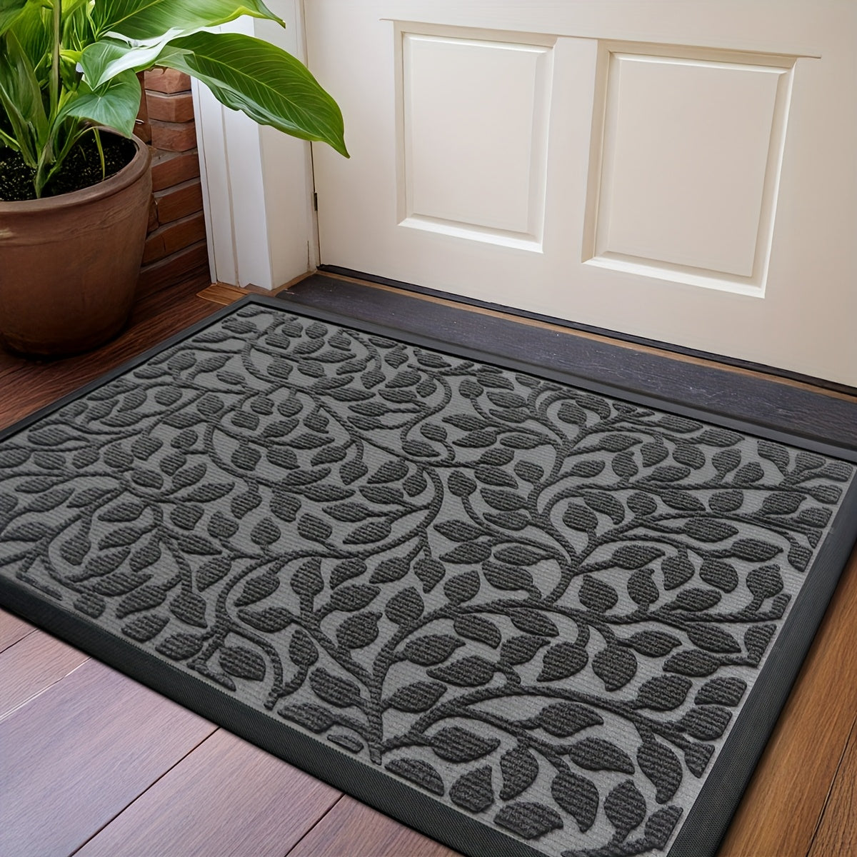 Leaf Pattern Non Slip Door Mat - Rubber Backed For Entryway | Rug Collection | Aroselle