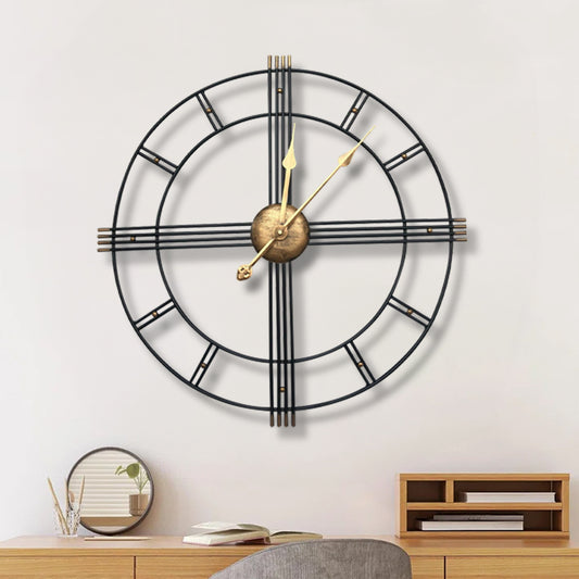 Metal Wall Clock With Large Retro Roman Numerals | Decor Collection | Aroselle