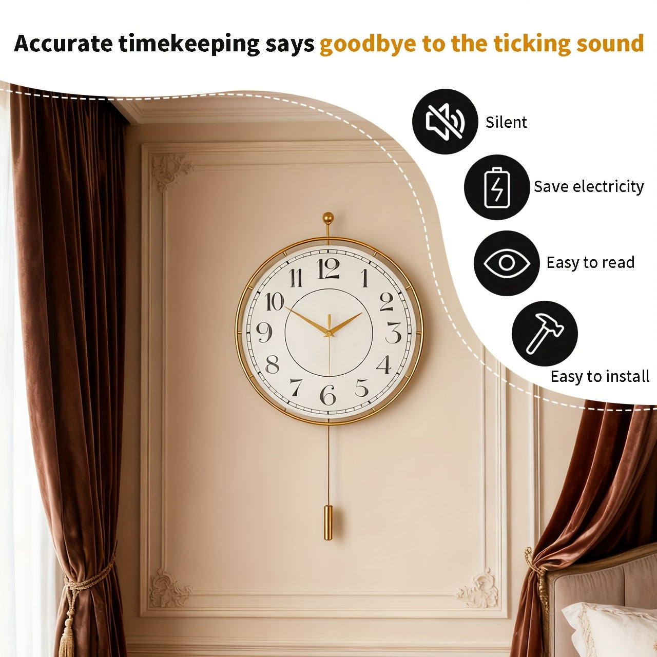 Golden Iron Retro Wall Clock with Pendulum | Decor Collection | Aroselle