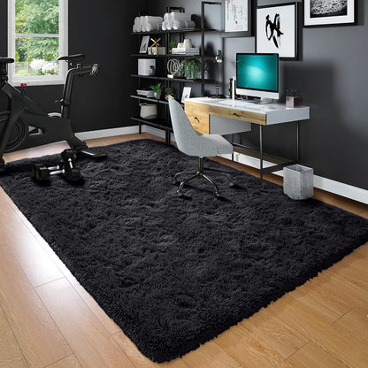Large Black Shaggy Rug - Soft Plush Bedroom & Living Room Carpet | Rug Collection | Aroselle