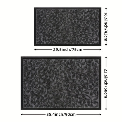 Leaf Pattern Non Slip Door Mat - Rubber Backed For Entryway | Rug Collection | Aroselle