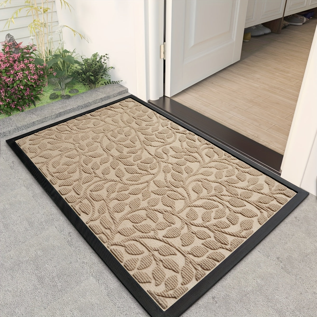 Leaf Pattern Non Slip Door Mat - Rubber Backed For Entryway | Rug Collection | Aroselle
