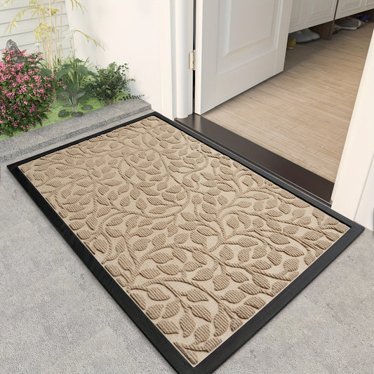 Leaf Pattern Non Slip Door Mat - Rubber Backed For Entryway | Rug Collection | Aroselle