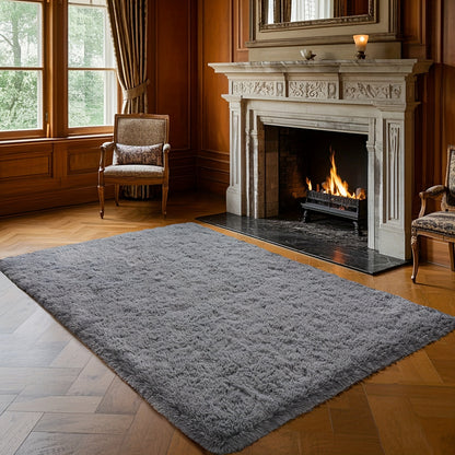 Plush Grey Shaggy Area Rug - Soft Fluffy Living Room Carpet | Rug Collection | Aroselle